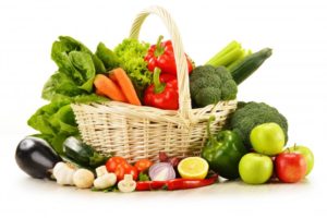 basket with abundance of healthy foods