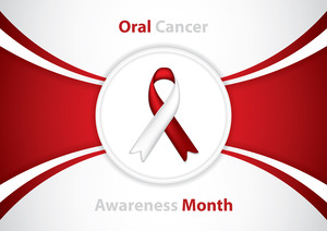 Graphic with ribbon and words “Oral Cancer Awareness Month”